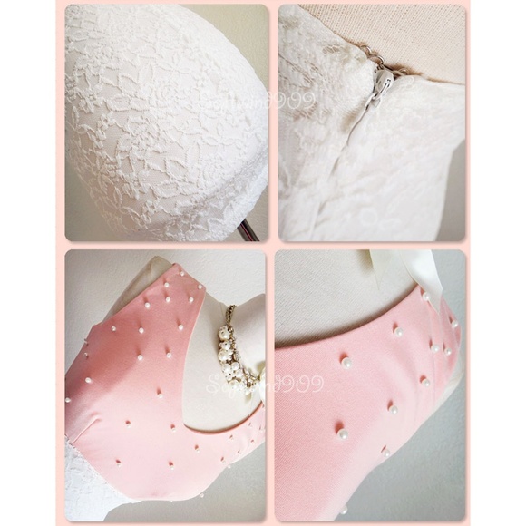 Last☝️ Pink Ivory Pearl Lace Fitted Bodycon Dress - Picture 6 of 8